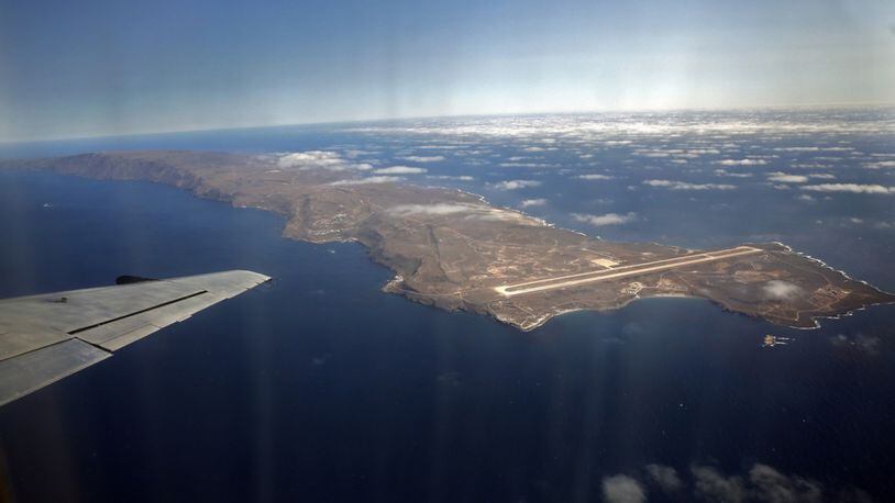 San Clemente Island, viewed from a shuttle aircraft that regularly flies military and civilian personnel to the U.S. Navy-owned land mass 68 miles from San Diego, Calif. The military airstrip is seen at the northern end. The southern end has the only remaining ship-to-shore bombardment range in the U.S. (Don Bartletti/Los Angeles Times/TNS)