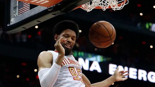 Atlanta Hawks forward DeAndre Bembry (95) scores during the first half of an NBA basketball game against the Denver Nuggets, Wednesday, Feb. 8, 2017, in Atlanta. (AP Photo/John Bazemore)