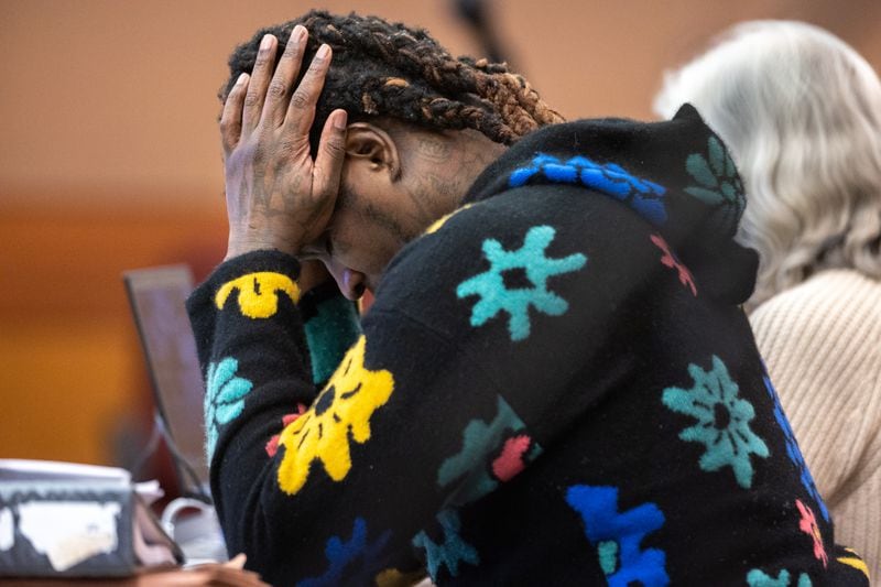 Atlanta rapper Young Thug is seen in court during the ongoing “Young Slime Life” gang trial in Atlanta on Monday, October 23, 2023. (Arvin Temkar / arvin.temkar@ajc.com)