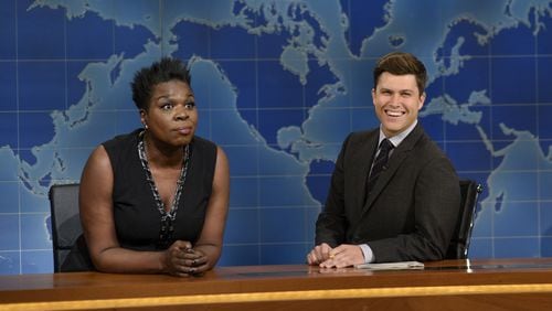 Leslie Jones, left, and Colin Jost on “Saturday Night Live.” On social media, Jones blasted the service she got at an Atlanta restaurant. The restaurant later accused the SNL star and her guests of being “verbally abusive.” What should employers do if the customer isn’t always right? (Will Heath/NBC via AP)