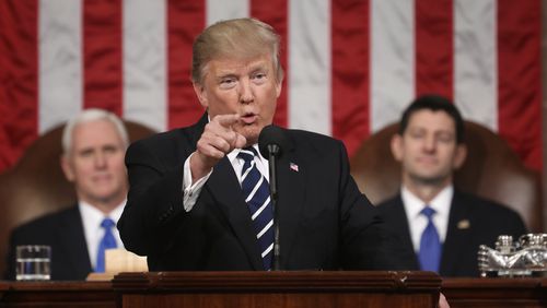 President Donald Trump addresses a joint session of Congress on Feb. 28,  2017. (Jim Lo Scalzo/Pool Image via AP, File)
