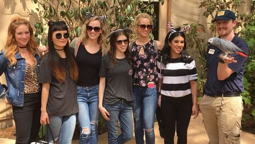 Members of the cast from “Pitch Perfect 3,” which is filming in Georgia, visited Zoo Atlanta Tuesday to celebrate Chrissie Fit’s birthday. They are, from the left, Brittany Snow, Hana Mae Lee, Kelley Jakle, Anna Kendrick, Anna Camp and Chrissie Fit. Photo: courtesy Zoo Atlanta