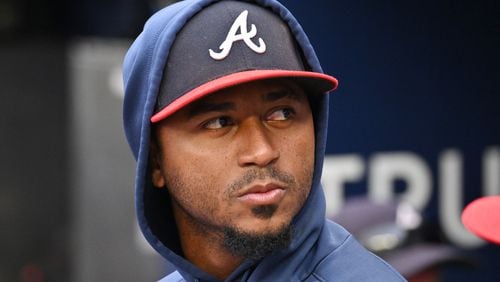 Atlanta Braves' second baseman Ozzie Albies is seen before their game against the New York Yankees during the first inning at Truist Park, Tuesday, August 15, 2023, in Atlanta. (Hyosub Shin / Hyosub.Shin@ajc.com)