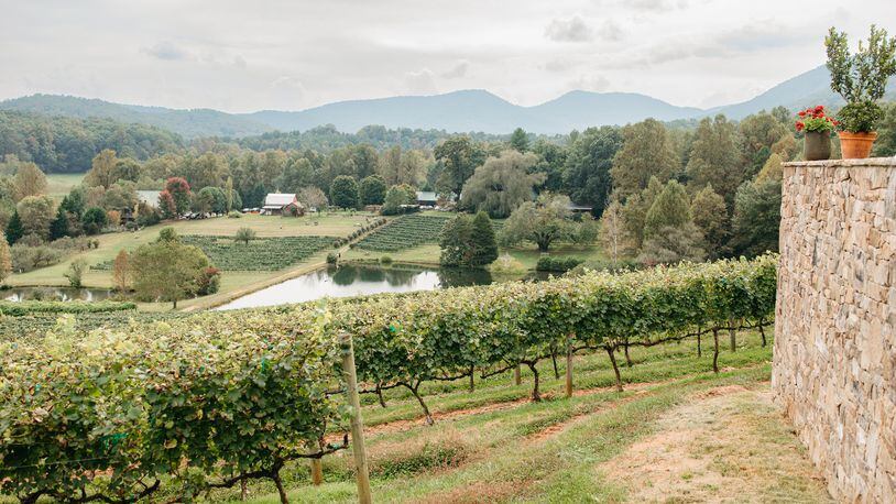 The beauty of the vineyards and the North Georgia Mountains is another reason to visit wine country, as seen here at Crane Creek Vineyards. 
(Courtesy of Crane Creek Vineyards.)