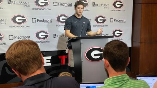 Georgia quarterback Stetson Bennett shares how his life has changed in the two months since he led the Bulldogs to a national championship win over Alabama. (Photo by Chip Towers/Chip.Towers@AJC.com)