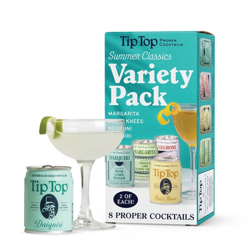 Tip Top's Summer Classics variety pack includes two cans each of bee's knees, daiquiri, margarita and negroni cocktails. Courtesy of Tip Top Proper Cocktails
