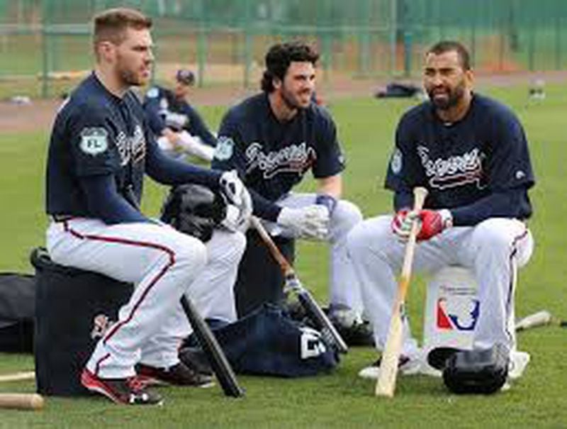  Freddie Freeman, Dansby Swanson and Matt Kemp (left to right) figure to be big factors in whether the Braves build on their second-half moment from last season and take the next step forward this year. (Curtis Compton/AJC photo)
