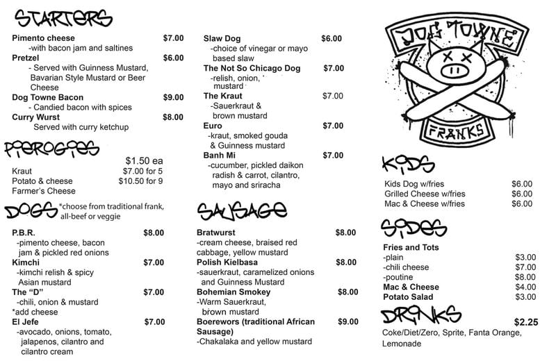 Dog Towne Franks menu