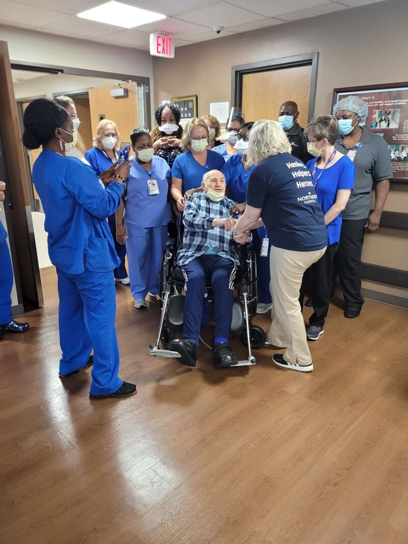 The staff at the Northside Gwinnett Extended Care Center in Lawrenceville said tearful goodbyes to resident Constantine Harris, 99, on Aug. 16, just two months shy of the nursing home closing for good.