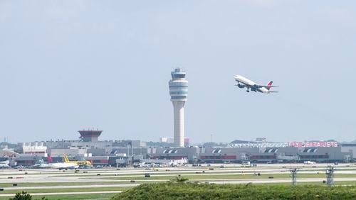 A Delta Air Lines airplane takes off from Hartsfield-Jackson Atlanta International Airport in Atlanta, Friday, September 4, 2020. (Alyssa Pointer / Alyssa.Pointer@ajc.com)