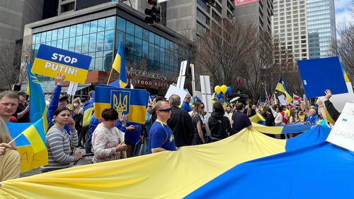 An Atlanta protest against the war in Ukraine, as captured in the film "Ukraine: Hope Amidst Chaos."