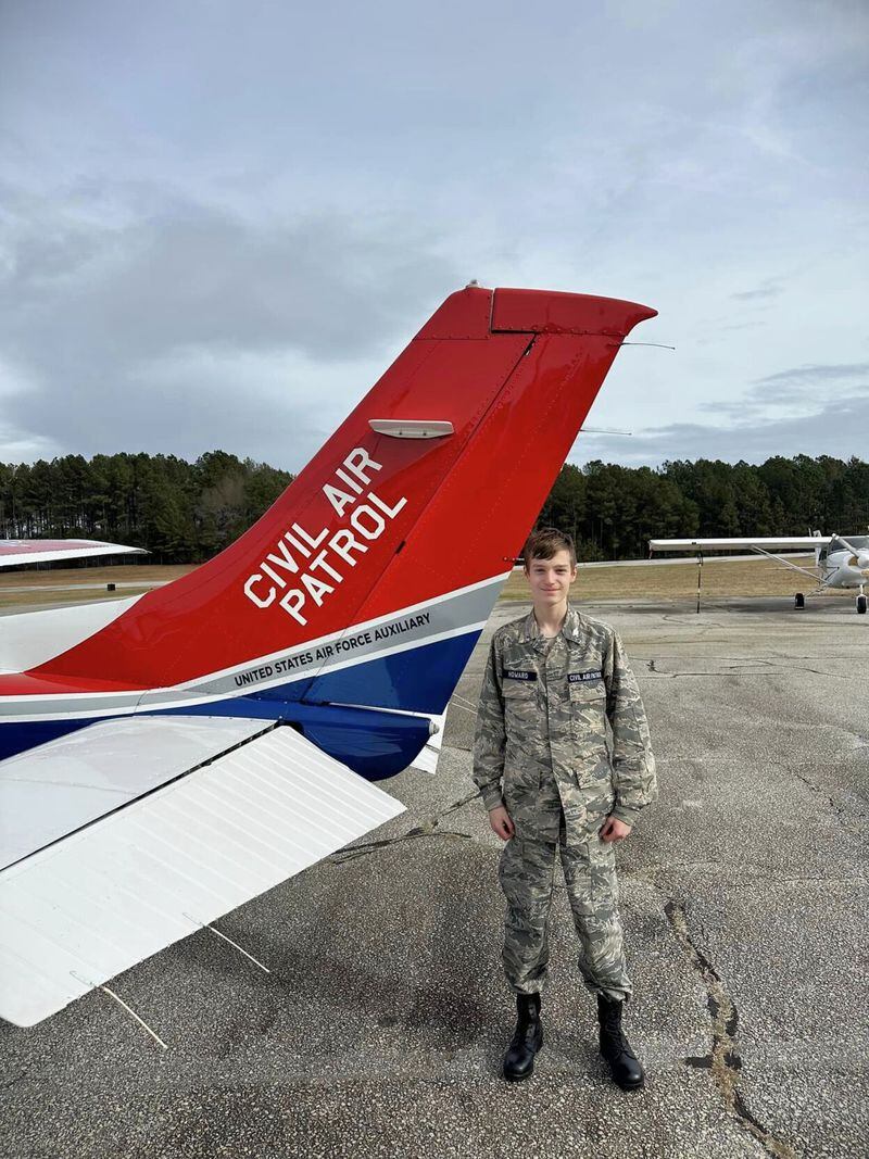 Cadet Airman Evan Howard prepares to take flight for the first time. (Courtesy of Civil Air Patrol)