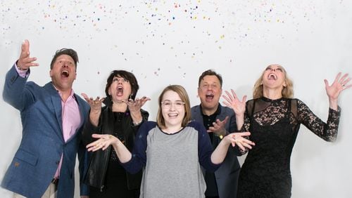 The Alliance Theatre’s world-premiere musical “The Prom” features Christopher Sieber (from left), Beth Leavel, Caitlin Kinnune, Brooks Ashmanskas and Angie Schworer. PHOTO CREDIT: Jimmy Ryan
