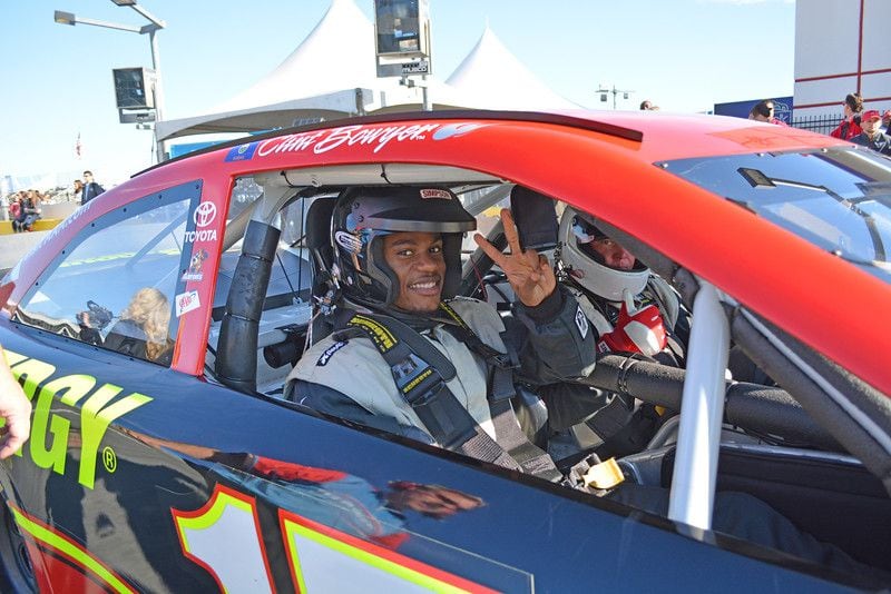 Georgia defensive back Devin Bowman gets ready to go as the Bulldogs participated in the Richard Petty Driving Experience at Charlotte Motor Speedway. (UGA photo by Steven Colquitt)