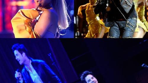 (top-left) Ariana Grande (Power 96.1's Jingle Ball), Flo Rida (Q100's Moon Shine Grind ) and Train (Star 94.1's Jingle Jam). CREDIT: Getty Images