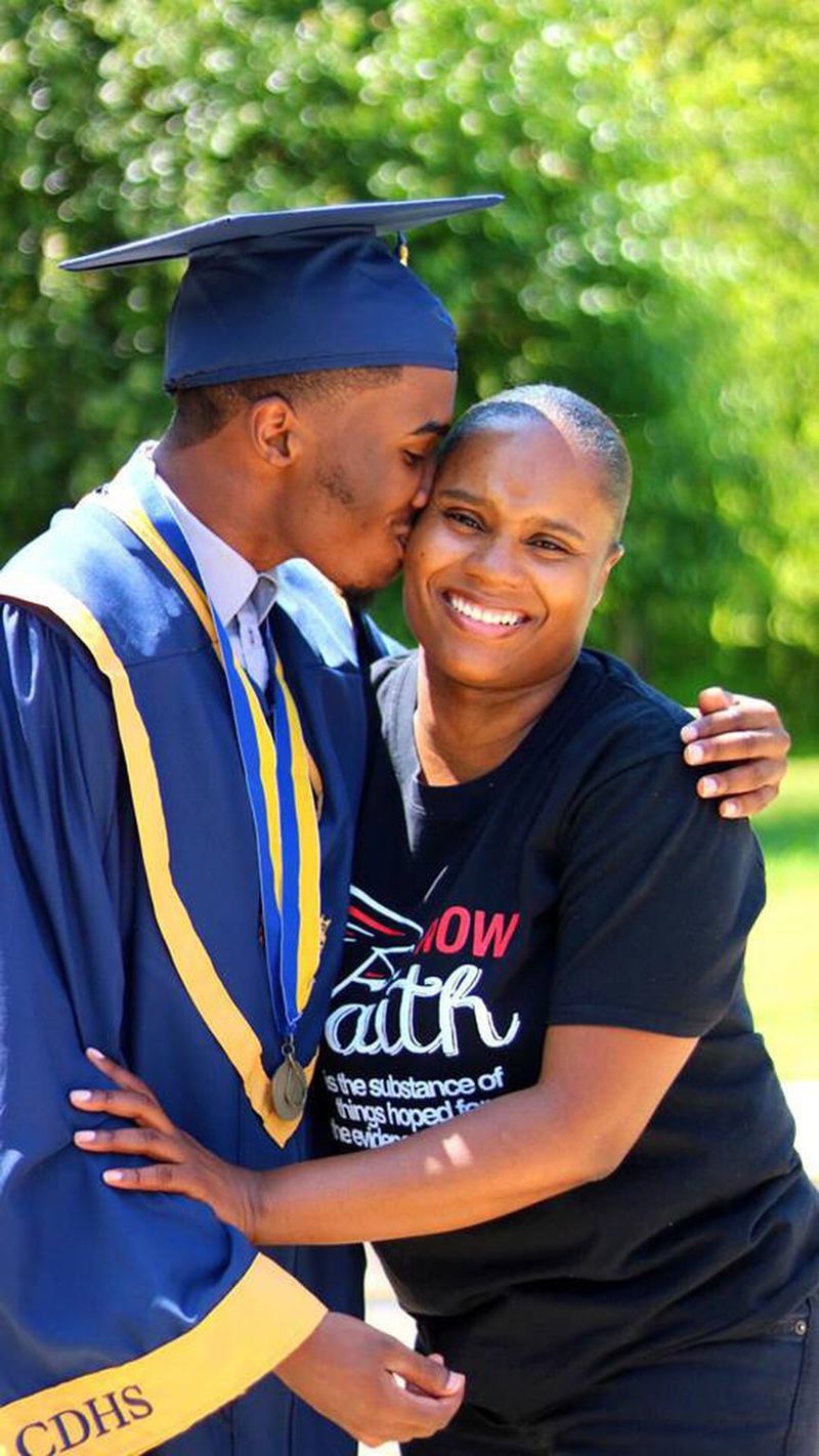 Shanta Yvette Alexander with her son Xavier Alexander at his 2018 graduation from Charles R. Drew High School. (Family photo)