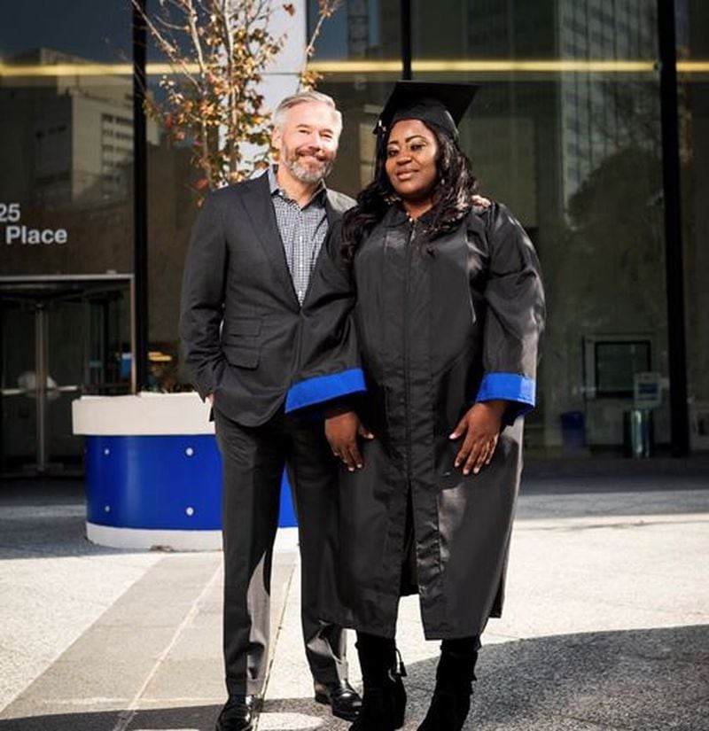 Latonya Young was able to complete her associate’s degree at Georgia State University’s Perimeter College campus with some help from Kevin Esch, one of Young’s Uber passengers. Esch paid off Young’s outstanding balance to the college, allowing her to re-enroll.  (Courtesy)