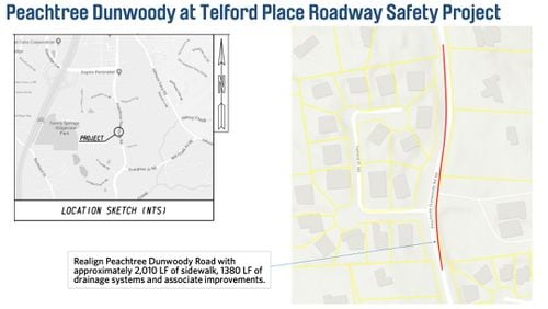 Sandy Springs has redesigned the existing roadway and drainage to reduce accidents along Peachtree Dunwoody Road at the intersection Telford Place. (Courtesy City of Sandy Springs)