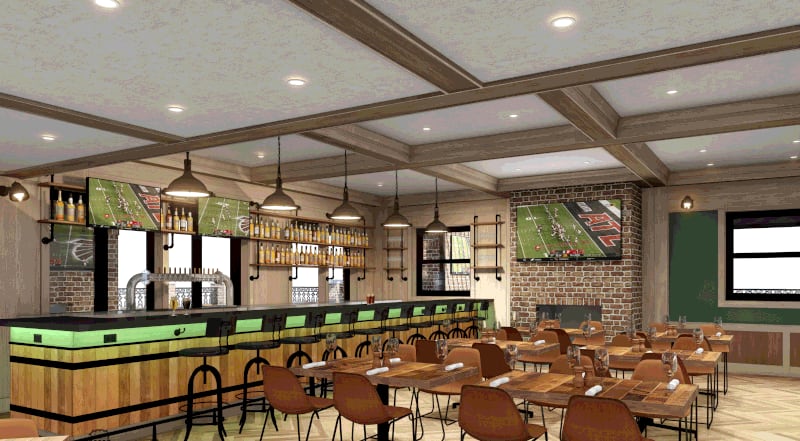 A rendering of the interior of UP on the Roof, set to open this summer in Alpharetta. / Rendering by Gotsch Studio