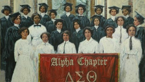Delta Sigma Theta Sorority was founded on Jan. 13, 1913, by 22 collegiate women at Howard University. These students wanted to use their collective strength to promote academic excellence and to provide assistance to persons in need. Since its founding, Delta Sigma Theta has been at the forefront of creating programming to improve political, education, and social and economic conditions. From those 22, the organization has initiated more than 300,000 women. The above original artwork is a life-sized painting on canvas created by artist Tarleton Blackwell of the 22 founders. The original hangs in the National Headquarters Office in Washington, D.C.