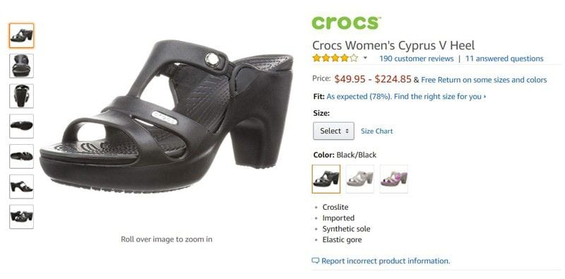 Crocs is selling high heeled and platform versions of its shoes on Amazon.com and other online retailers.