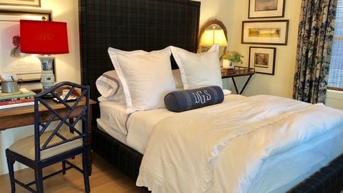 Here’s a before of the bedroom with the bold plaid headboard, taken last winter. (Mary Carol Garrity/TNS)