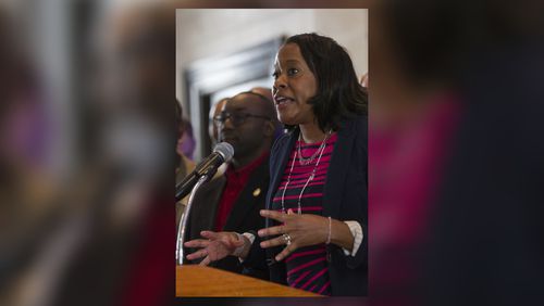 DeKalb District Attorney Sherry Boston speaks at a press conference at the DeKalb County Courthouse in 2017. (CASEY SYKES, CASEY.SYKES@AJC.COM)