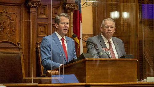 Gov. Brian Kemp, left, told the state's budget writers on Tuesday that Georgia’s economy is ready to grow. “I am optimistic that the strong economic foundation we have built together will continue to support our robust recovery,” the governor said. (ALYSSA POINTER / ALYSSA.POINTER@AJC.COM)