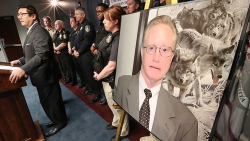 March 1, 2018 Atlanta: U.S. Attorney Byung J. “BJay” Pak and law enforcement officials announce that Dr. Joseph L. Burton (seen in displayed photo) has been indicted along with seven other individuals by a federal grand jury on charges of illegal distribution of opioid painkillers and other drugs at the Richard Russell Federal Courthouse on Thursday, March 1, 2018, in Atlanta. Curtis Compton/ccompton@ajc.com