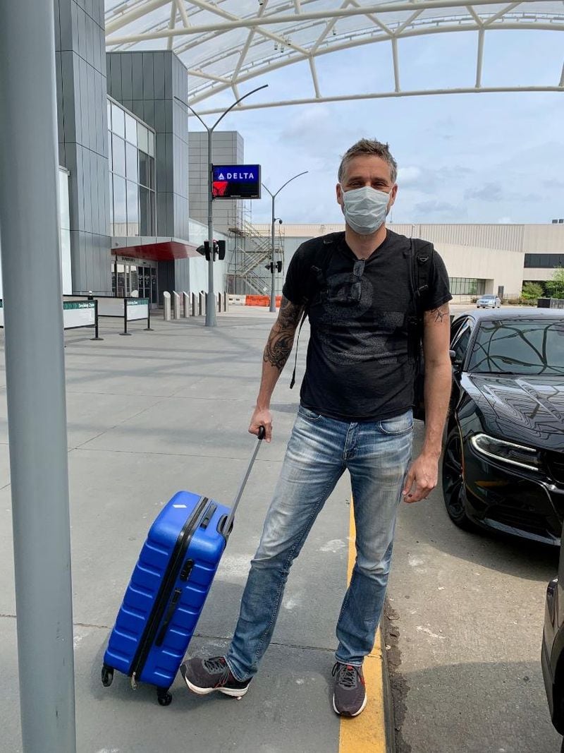 Dr. Josh Mugele worked from April 8, 2020 to May 4, 2020 at Metropolitan Hospital in East Harlem, slightly after the peak of the city's surge. He is shown here heading to New York from Atlanta's Hartsfield-Jackson airport in April 2020. (Photo courtesy of Dr. Josh Mugele.)