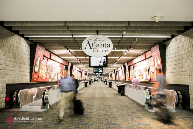 Maynard Jackson's legacy is reflected in the exhibit "A Walk Through Atlanta History" in the underground walkway of the Plane Train tunnel between Concourses B and C. (Melissa Bugg/Hartsfield-Jackson International Airport)