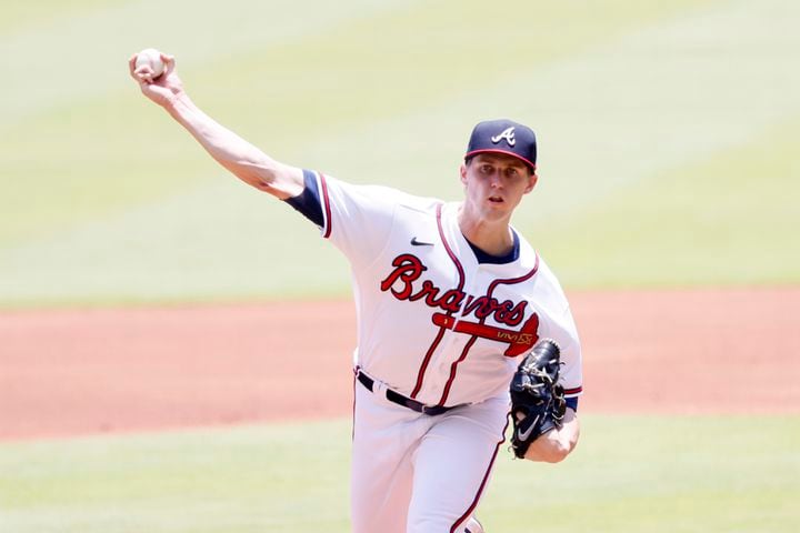 Atlanta Braves starting pitcher Kyle Wright delivers during the first inning Sunday, June 12, 2022, in Atlanta. (Miguel Martinez / miguel.martinezjimenez@ajc.com)

