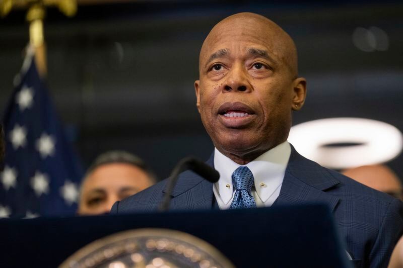 Mayor Eric Adams speaks during a news conference at the New York City Emergency Management Department on Friday April 5, 2024 in New York. An earthquake shook the densely populated New York City metropolitan area Friday morning, the U.S. Geological Survey said, with residents across the Northeast reporting rumbling in a region where people are unaccustomed to feeling the ground move. (AP Photo/Brittainy Newman)