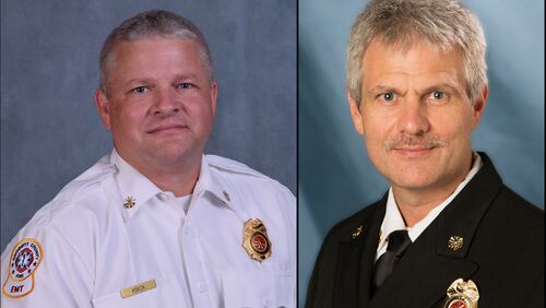 Fire Chief Casey Snyder (left) is retiring. Assistant Fire Chief Russel Knick has been appointed to replace him.