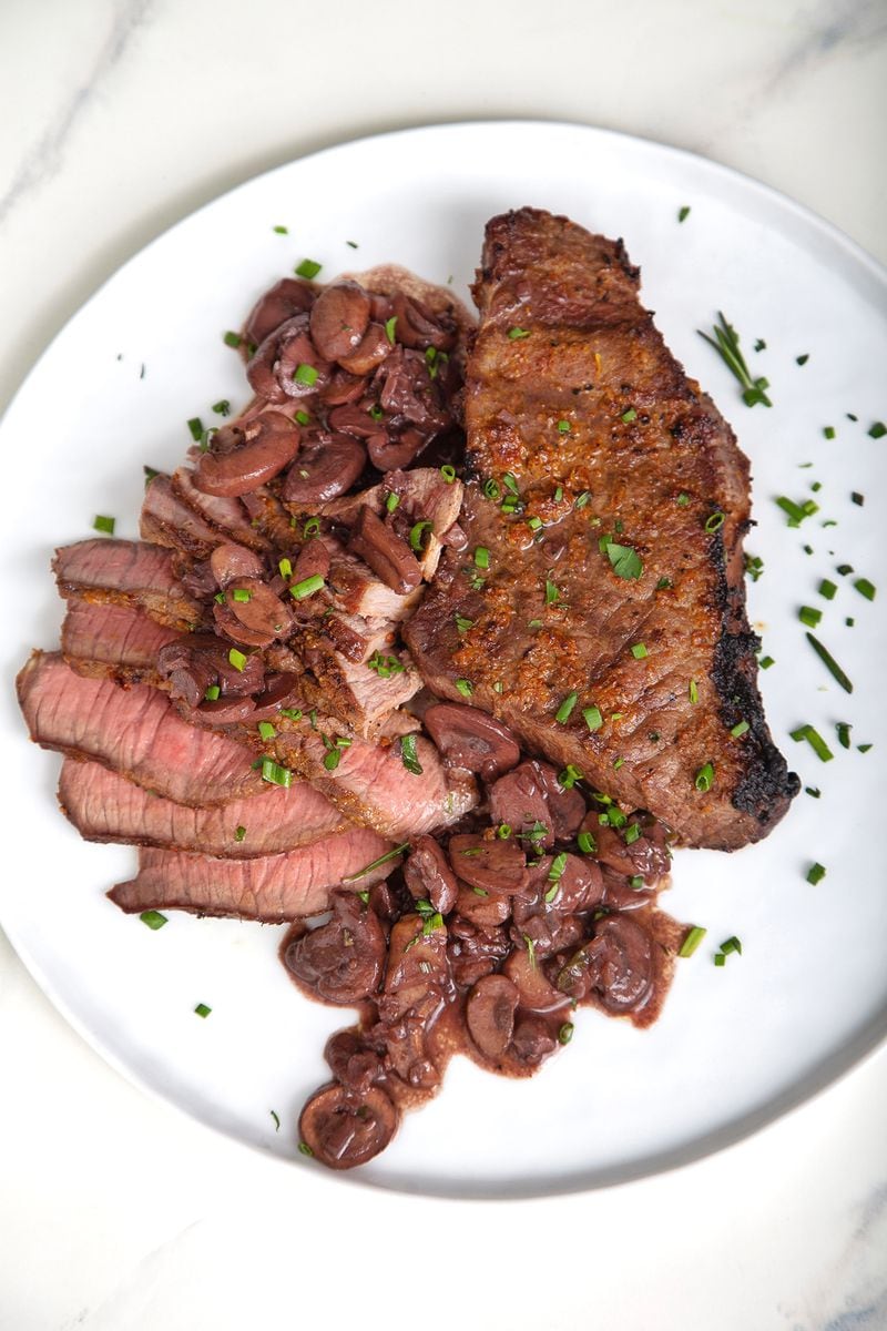 Dry Rubbed London Broil with Red Wine Mushrooms. Courtesy of Brooke Slezak