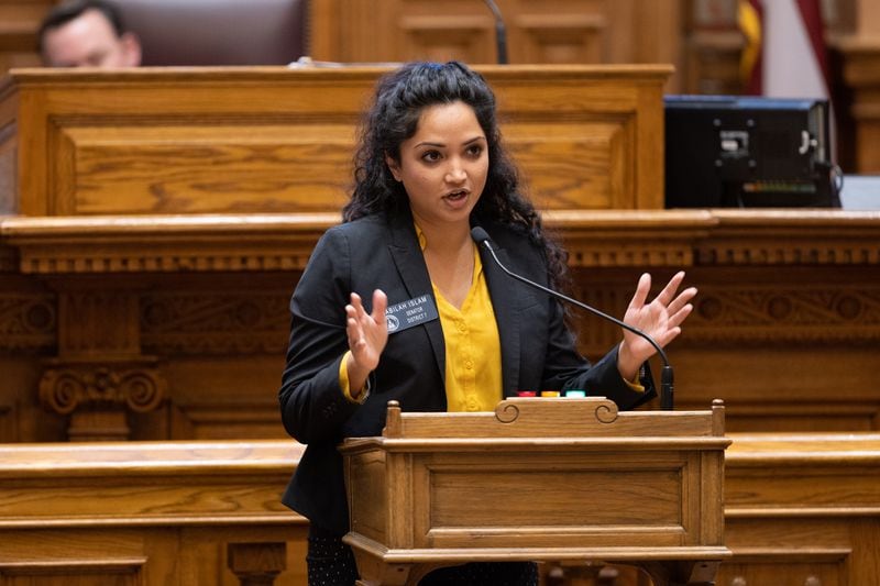 State Sen. Nabilah Islam, D-Lawrenceville, testified to the Federal Election Commission that its rules on the amount candidates for office can pay themselves keeps working class people from running for office.
(Arvin Temkar/The Atlanta Journal-Constitution)