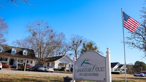 A sign for the Savannah Court of Lake Oconee assisted living home is visible on Monday, December 11, 2023, in Greensboro, GA. The facility has a history of challenges, with ongoing state efforts to regulate and potentially close it down.Miguel Martinez /miguel.martinezjimenez@ajc.com