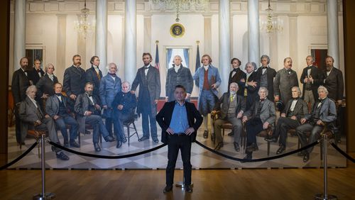More recently, Rossin added a second canvas, of equal size, with full-sized portraits of all the 19th century presidents, plus George Washington and John Adams. (Rebecca Wright for the Atlanta Journal-Constitution)