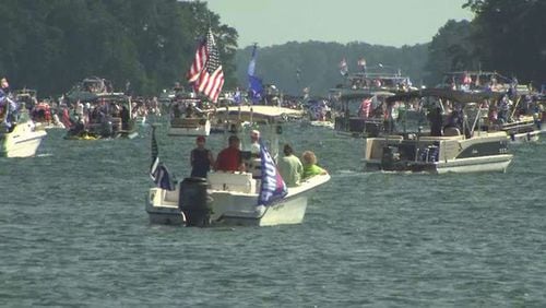 Boaters turned out on Sunday, September 6, 2020, at Lake Lanier to take part in a procession honoring President Donald Trump. (Photo: Channel 2 Action News)