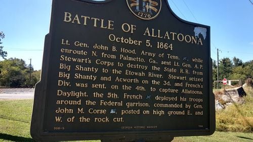 A state of Georgia historical marker near the battlefield. (Brian O'Shea / AJC)