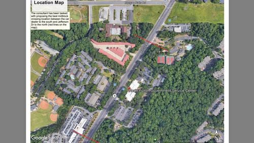 The Sandy Springs City Council recently approved a $127,250 contract with Pond and Company for the design of a mid-block crossing on Roswell Road at the North Fulton Government Annex. (Courtesy City of Sandy Springs)