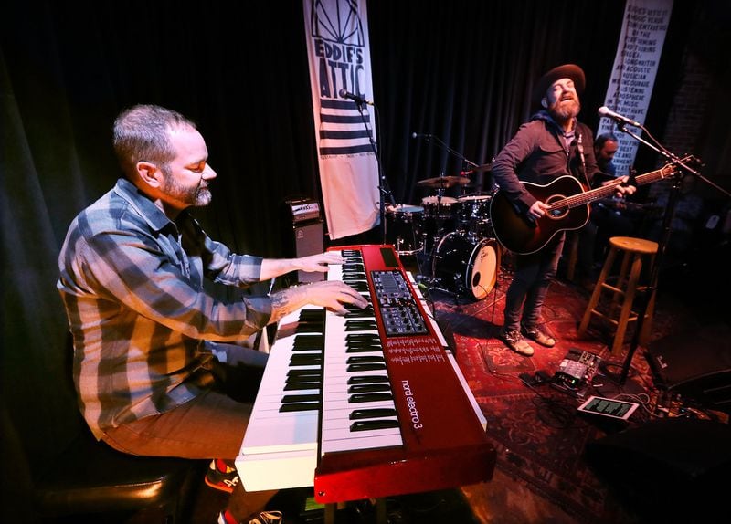 Brandon Bush plays keyboards during a performance at Eddie's Attic with his brother Kristian Bush on Dec. 2, 2019, in Decatur. Photo: Curtis Compton/ccompton@ajc.com