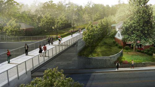 An artist rendering of the Atlanta Beltline's new Westside Trail. The three-mile trail extension, expected to be completed in 2016, is expected to help stimulate redevelopment in neighborhoods southwest and west of downtown. An artist rendering of the Atlanta Beltline's new Westside Trail. The three-mile trail extension, expected to be completed in 2016, is expected to help stimulate redevelopment in neighborhoods southwest and west of downtown.