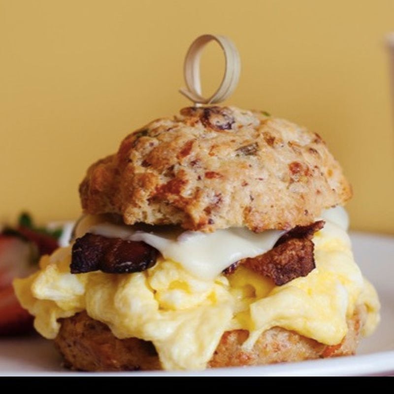 Seven Sisters' breakfast “sconewich” can be customized by choosing a savory scone and then adding eggs, cheese, bacon, chicken sausage or fried chicken. Courtesy of Seven Sisters Scones