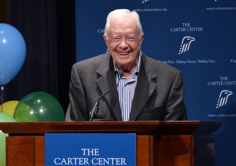 President Jimmy Carter speaks during an dedication ceremony at the Carter Center in 2014. (HYOSUB SHIN / HSHIN@AJC.COM)