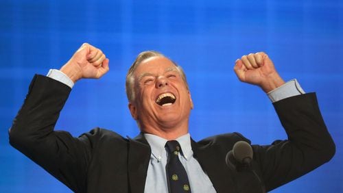 Former Gov. Howard Dean (D-VT) reenacts his Iowa Caucus "Dean Scream" moment during closing remarks on the second day of the Democratic National Convention at the Wells Fargo Center, July 26, 2016 in Philadelphia. (Photo by Joe Raedle/Getty Images)