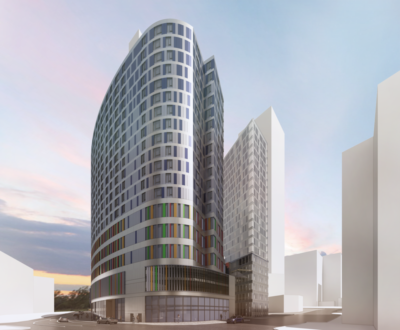 This is a rendering of the planned 20-story mixed-income residential tower on Atlanta First United Methodist Church's campus in downtown Atlanta.