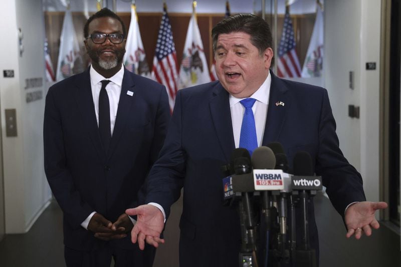 Chicago Mayor-elect Brandon Johnson, left, and Illinois Gov. J.B. Pritzker both lobbied hard for the city to be the site of the next Democratic National Convention. (Terrence Antonio James/Chicago Tribune/TNS)
