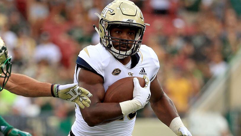Georgia Tech B-back  KirVonte Benson was injured in loss to the South Florida Bulls Sept. 8, 2018, in Tampa.