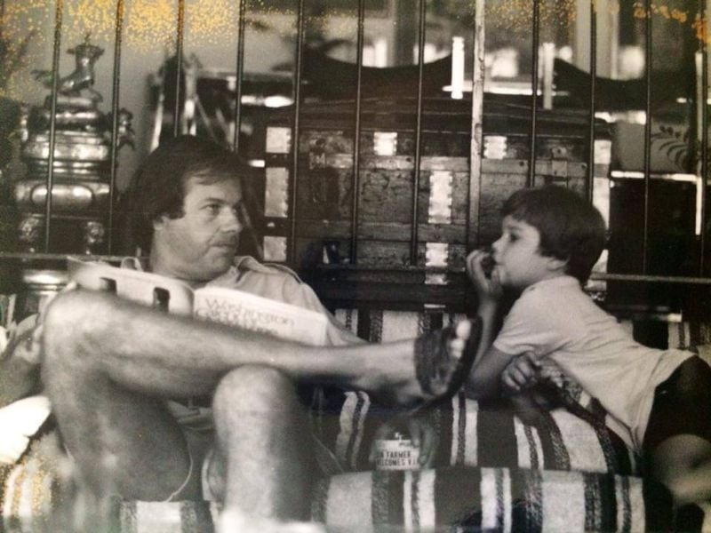 Current WSB-TV anchor Justin Farmer (right) with his father Don Farmer in 1975, in a photo WSB-TV posted on Facebook in 2014 as a "blast from the past." WSB-TV